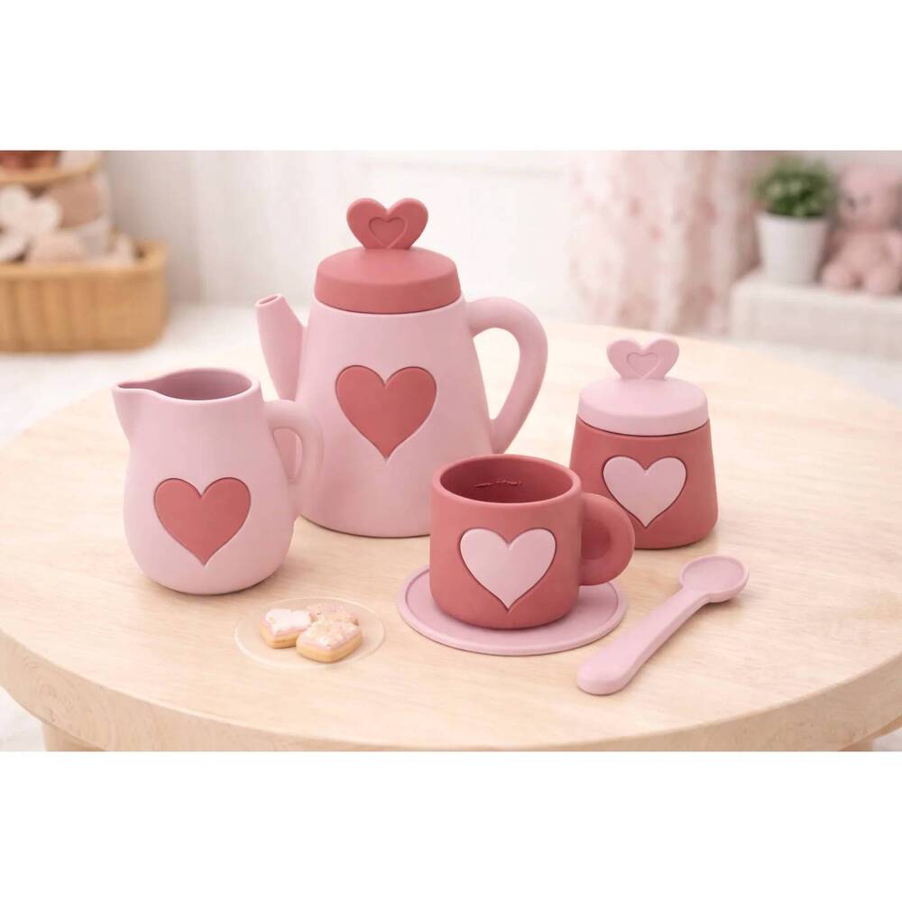 NEW SUGAR + MAPLE premium silicone tea set in pink